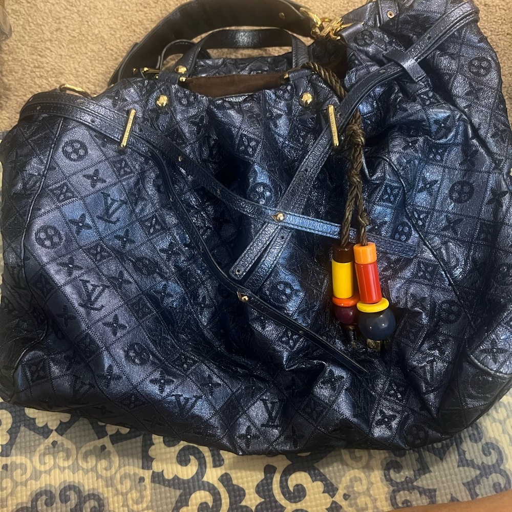 Louis Vuitton Navy Blue Tote with Gold Accents